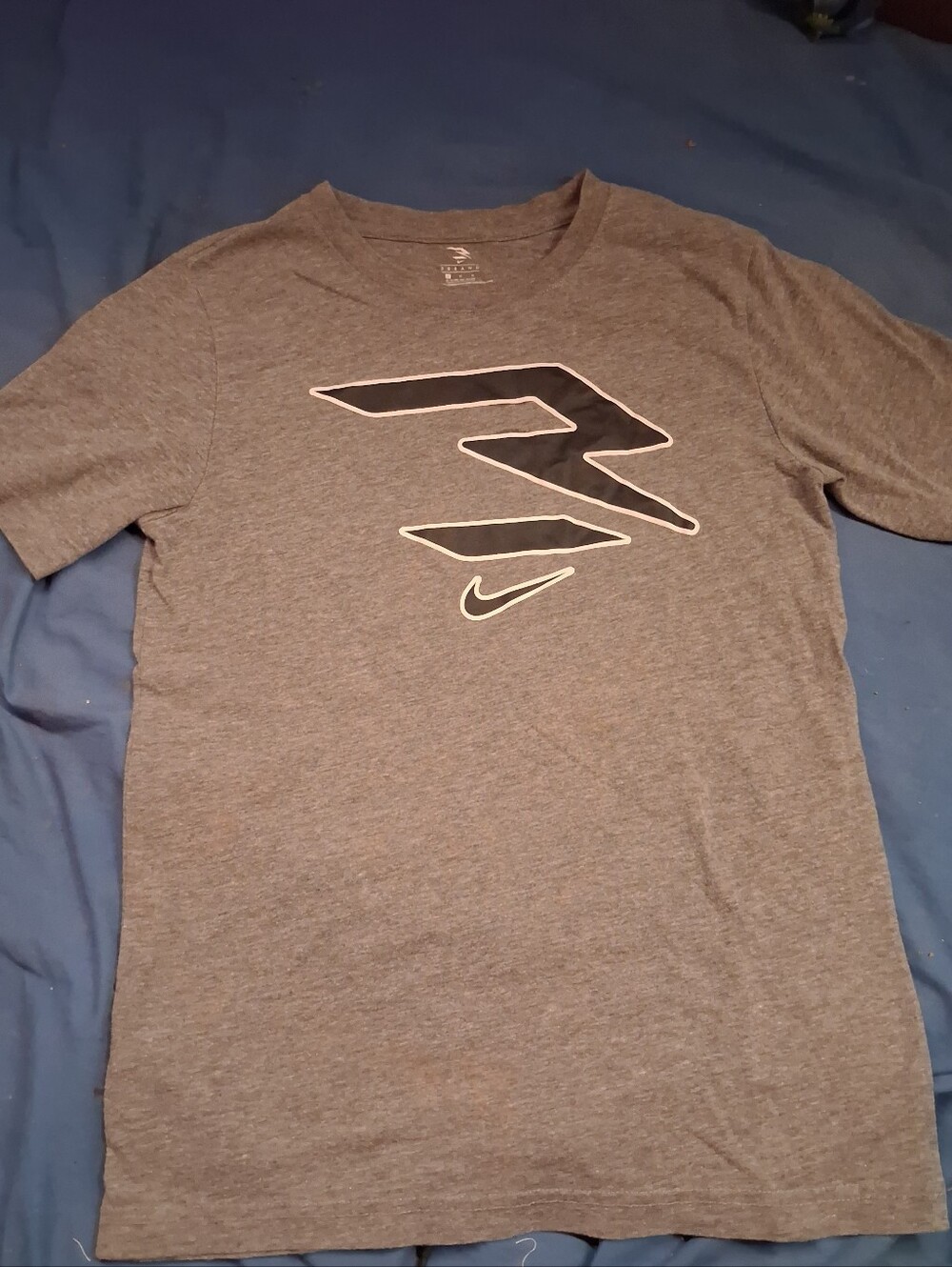 Nike Gray Kids Short Sleeve Tee with Stylized Logo